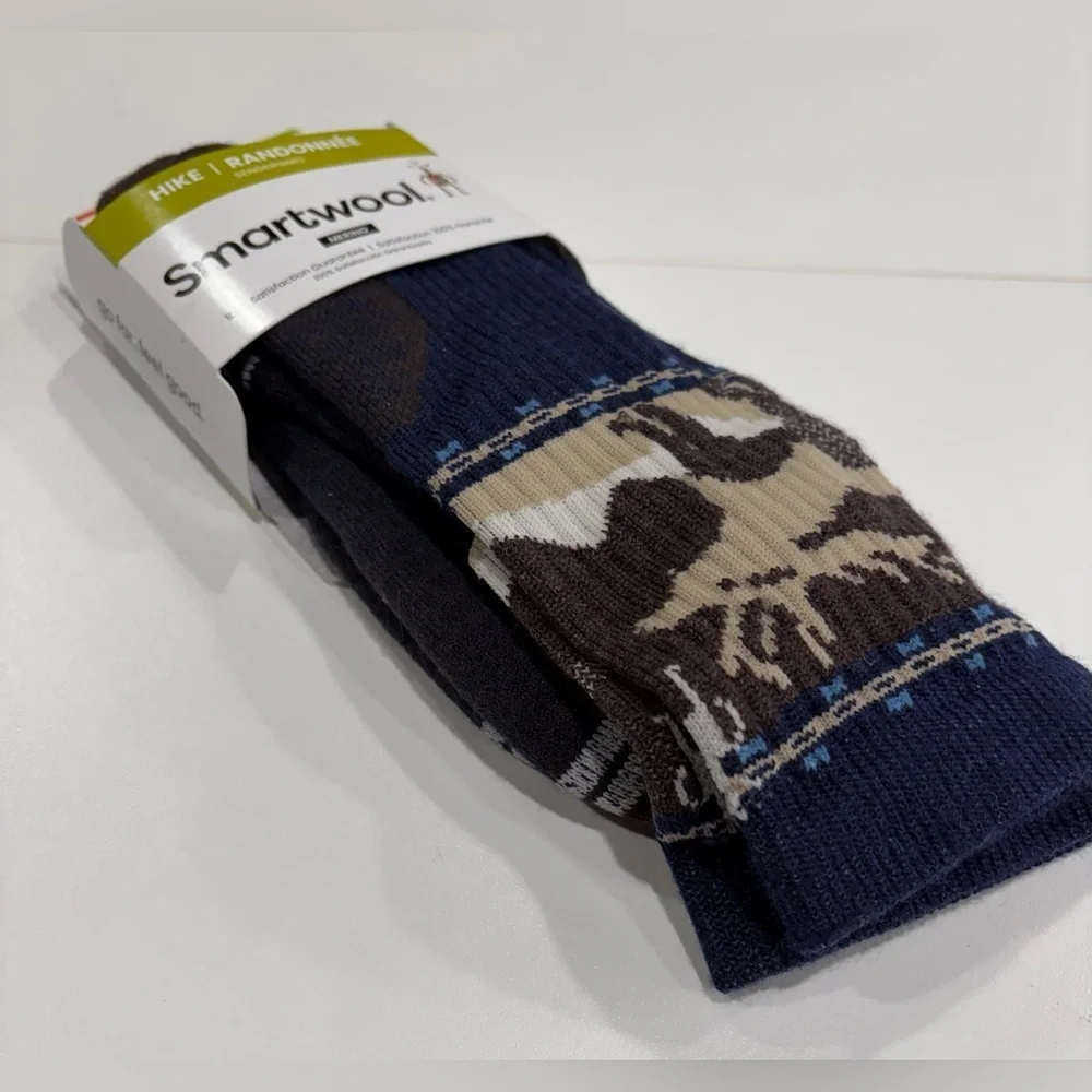 Smartwool Men's XL Hike Mountain Moose Crew Socks Navy NWT Light Cushion